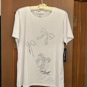 Karl Lagerfeld White Tee with Rhinestone Bows